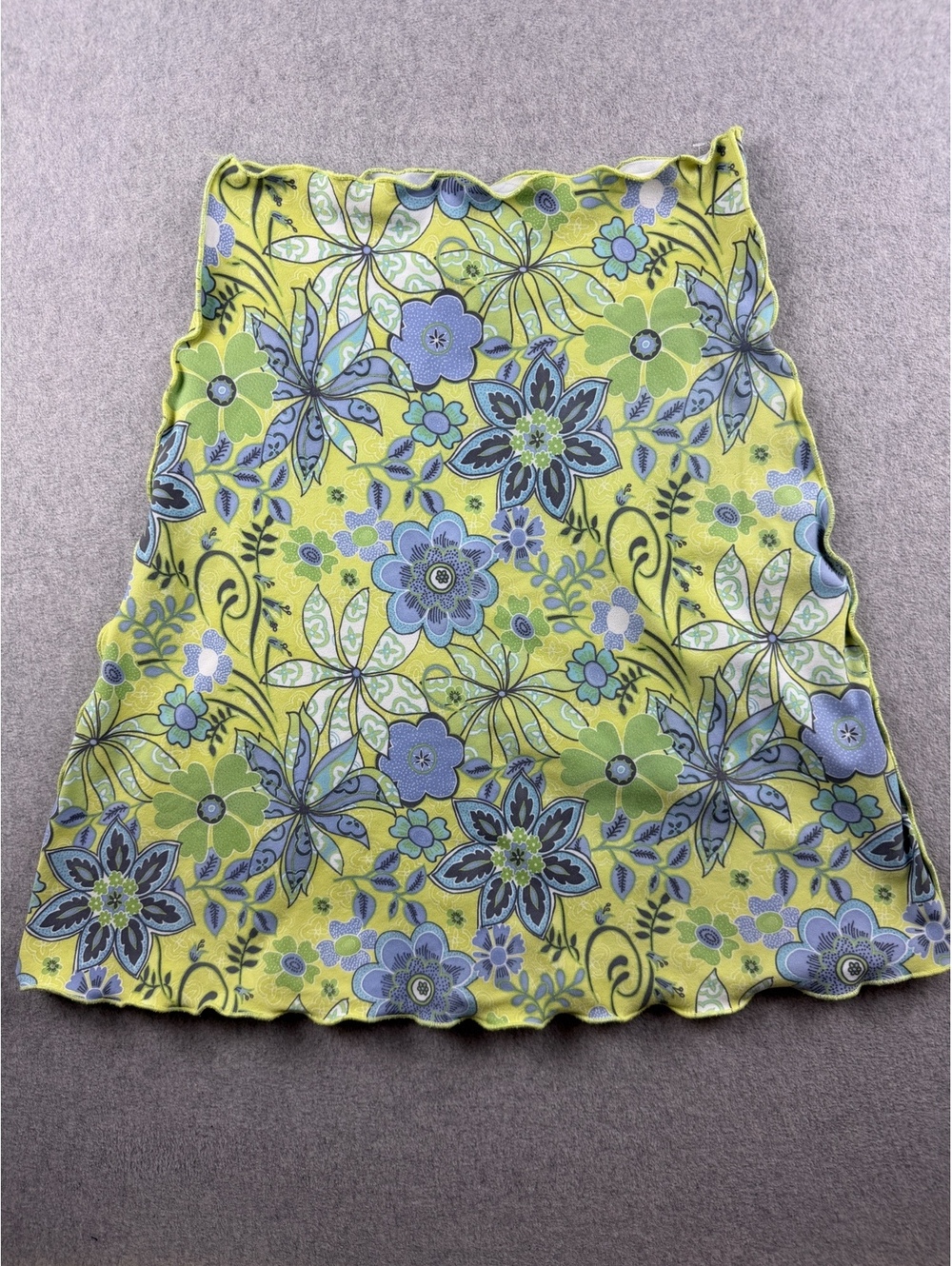 Haystacks Skirt XS Green Blue Floral Tactel Lycra Bias Lettuce Hem Made Michigan